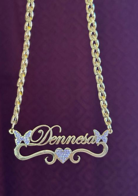 Cz butterfly Cuban name necklace