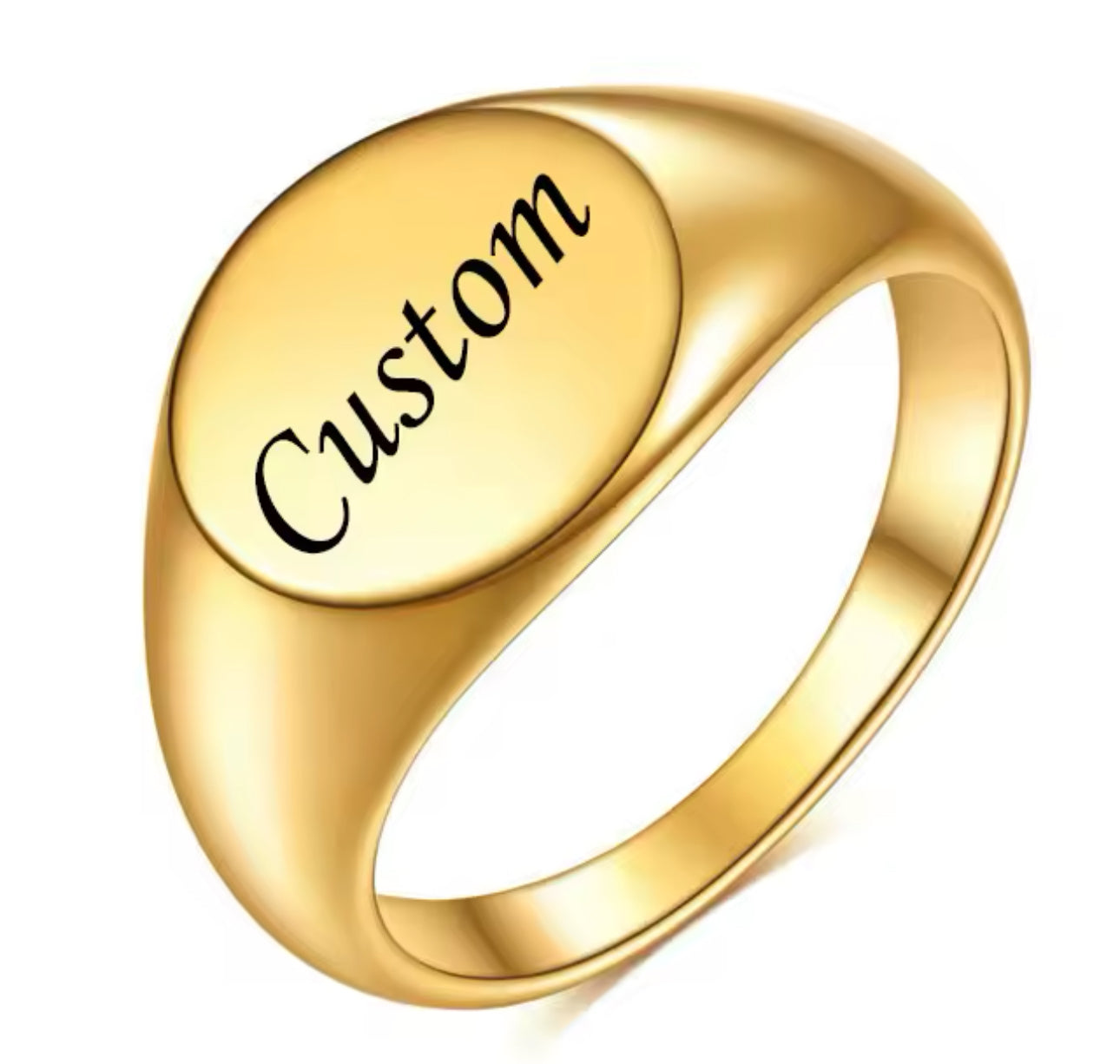 Custom engraved stainless steel oval ring