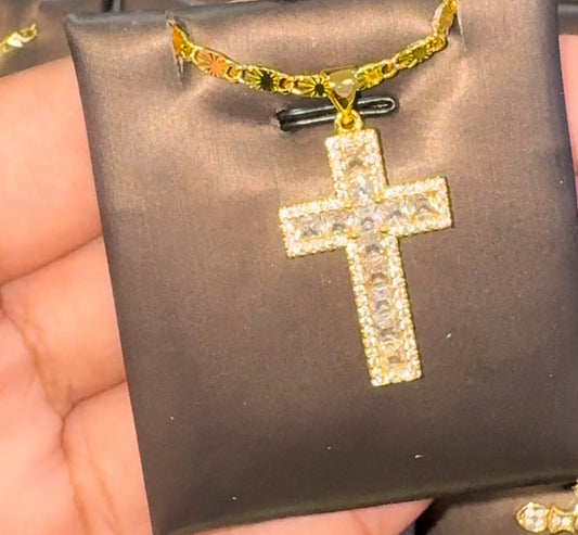 Gold plated cz clear cross necklace