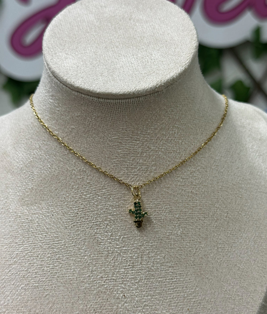 Golden stainless steel cactus necklace