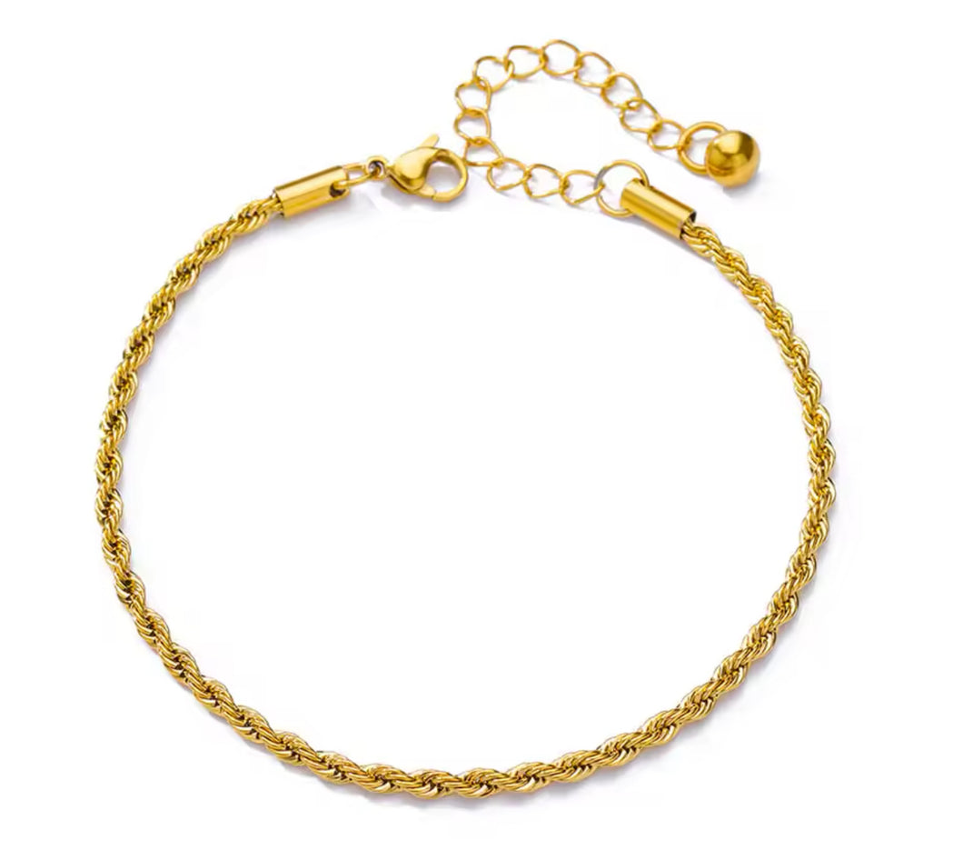 Gold stainless steel rope anklet