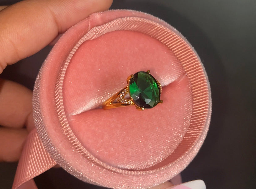 Emerald gold plated adjustable ring