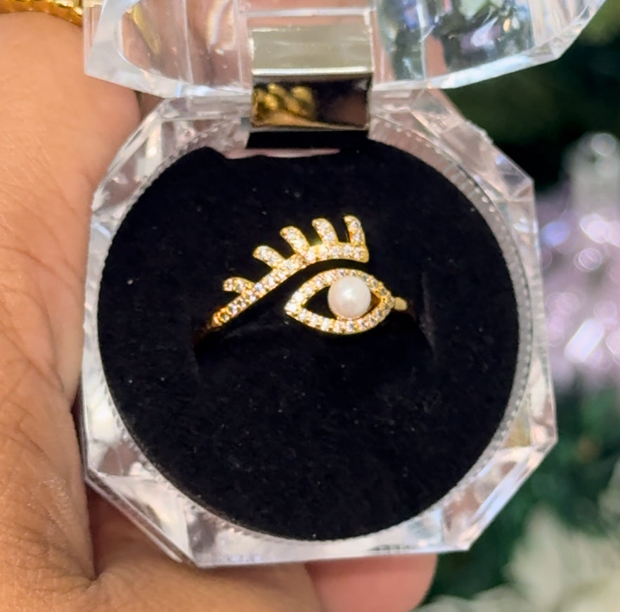 Gold plated evil eye adjustable ring