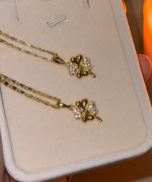 Gold plated Cz clover necklace