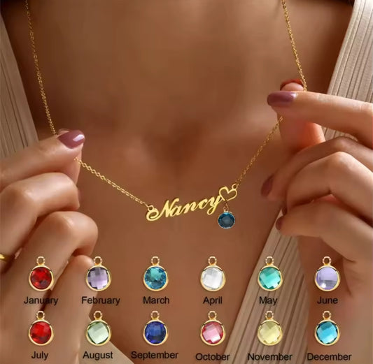 Birthstone custom name necklace