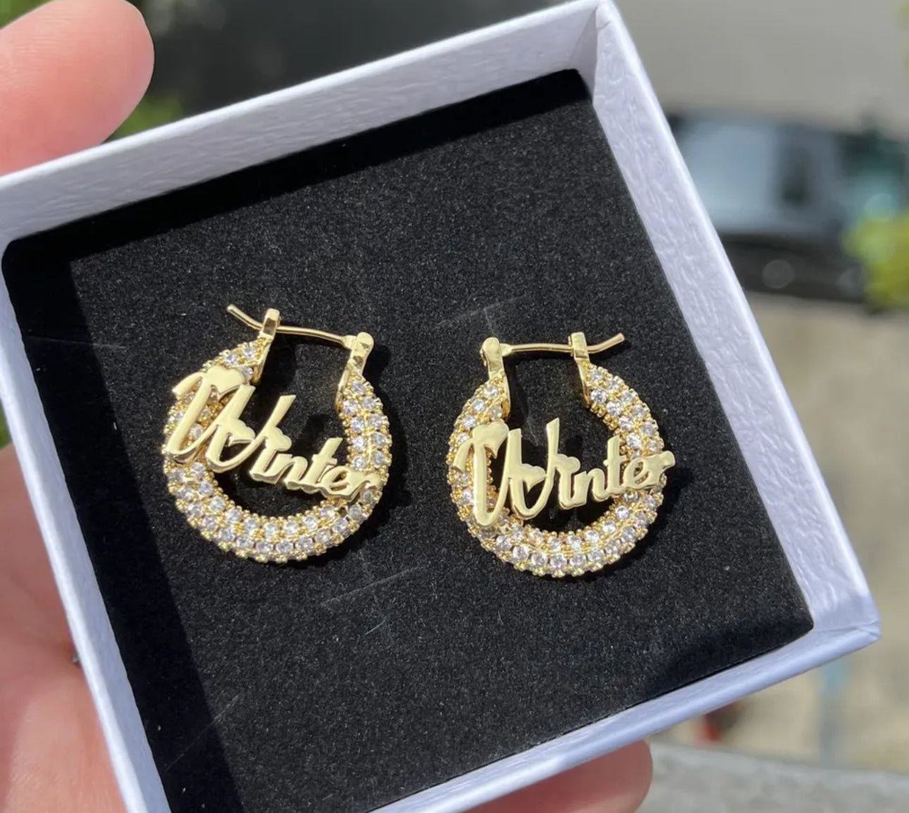 name plated Cz hoop earring