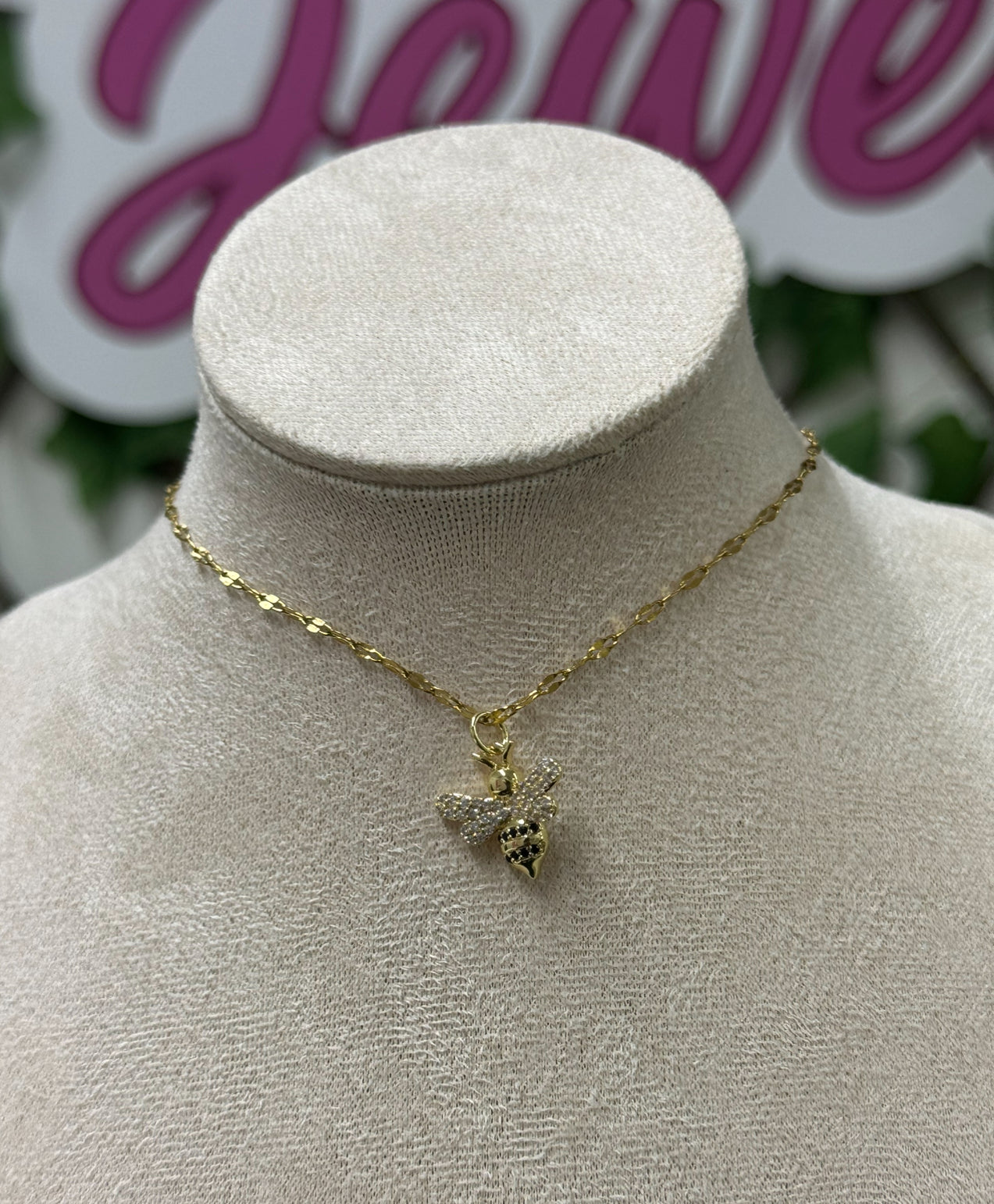 Golden stainless steel queen bee necklace