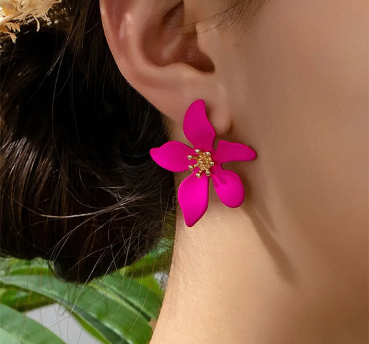 Fashion statement pink flower earring