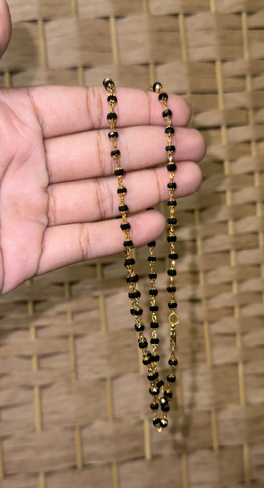 Gold plated black bead anklet