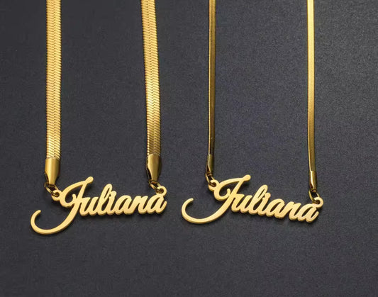 Herring bone custom name necklace