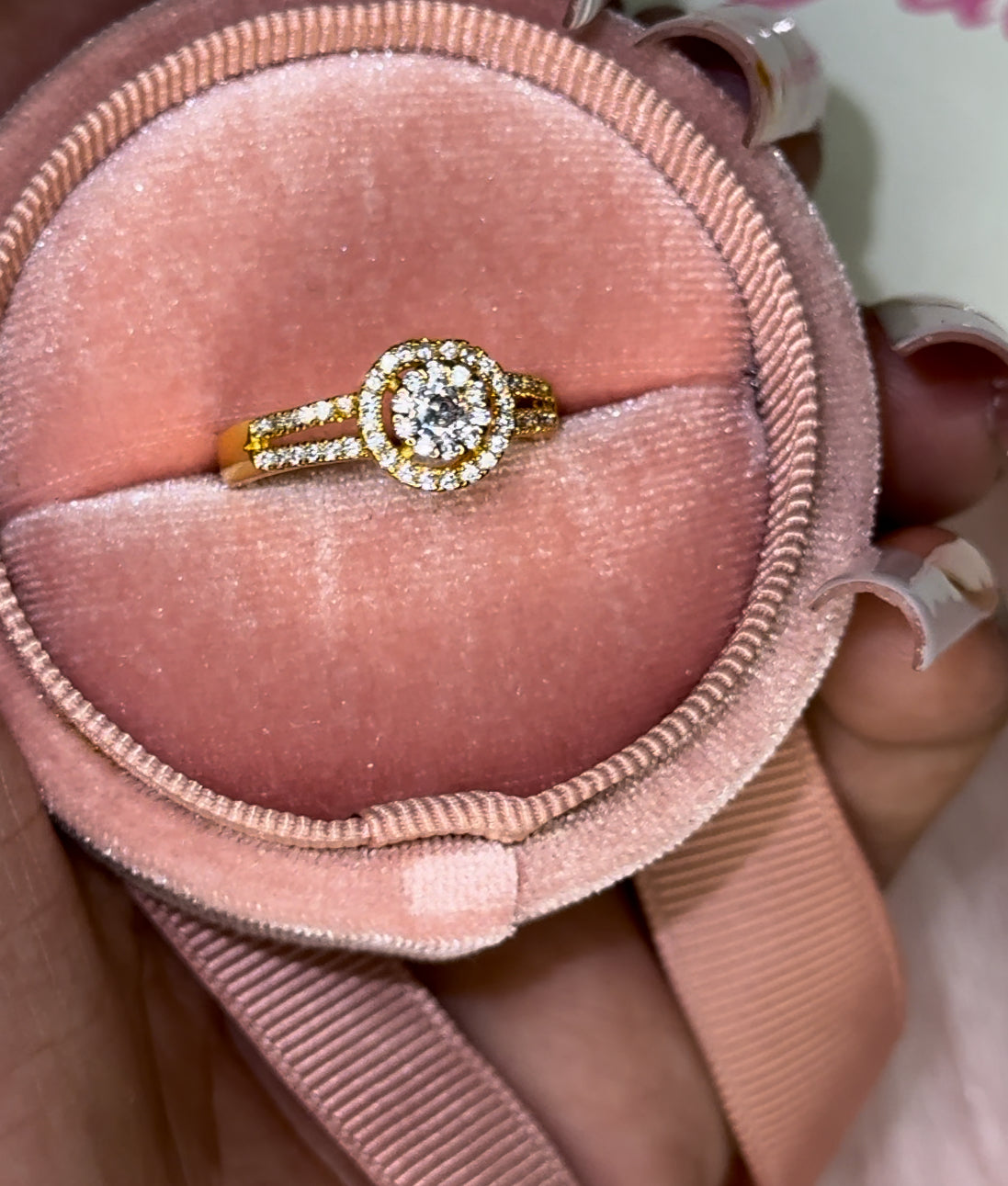 Gold plated adjustable halo ring