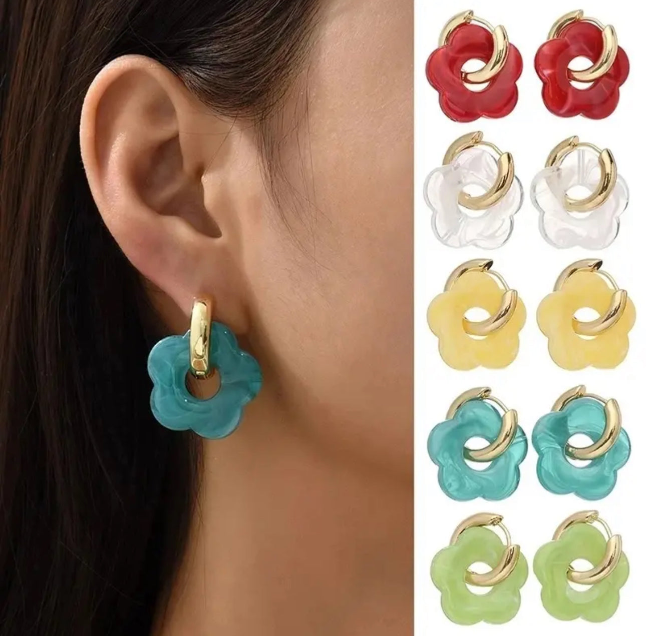 Fashion statement gold marble flower earring