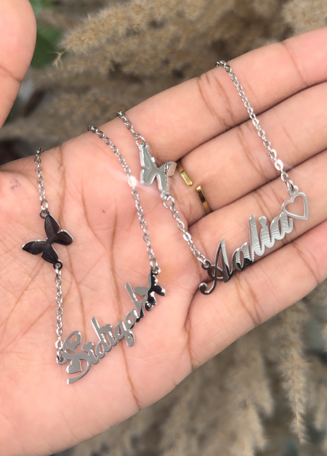 Charm name plate necklace stainless steel