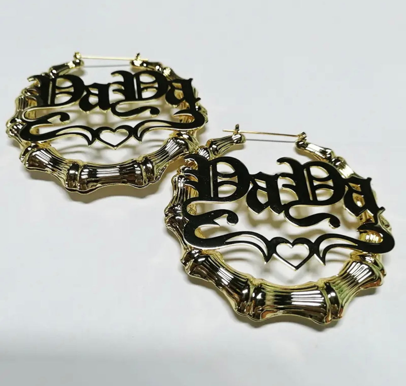 Gold plated stainless steel name hoop earrings