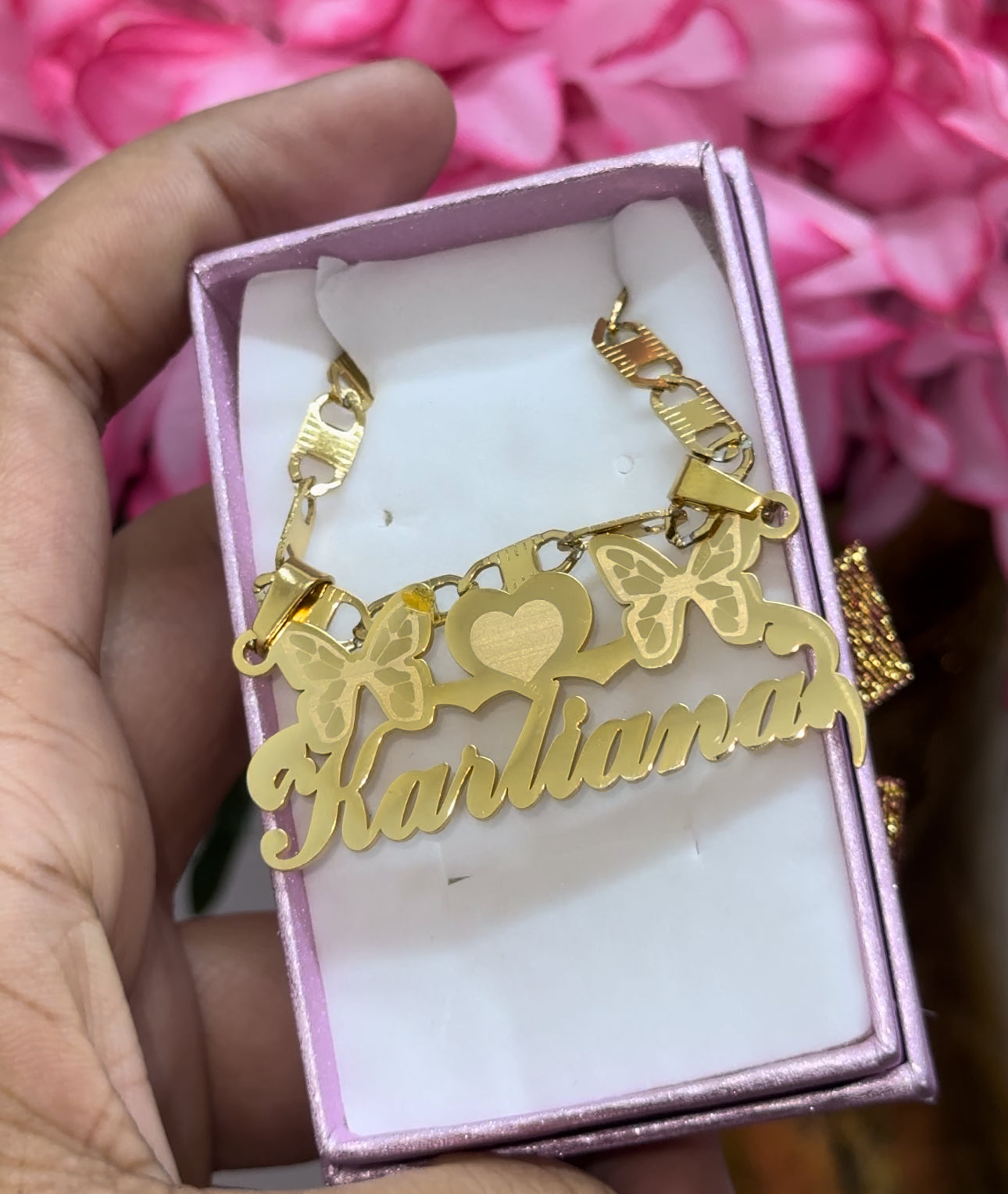 Duo Butterfly name necklace Valentino link
