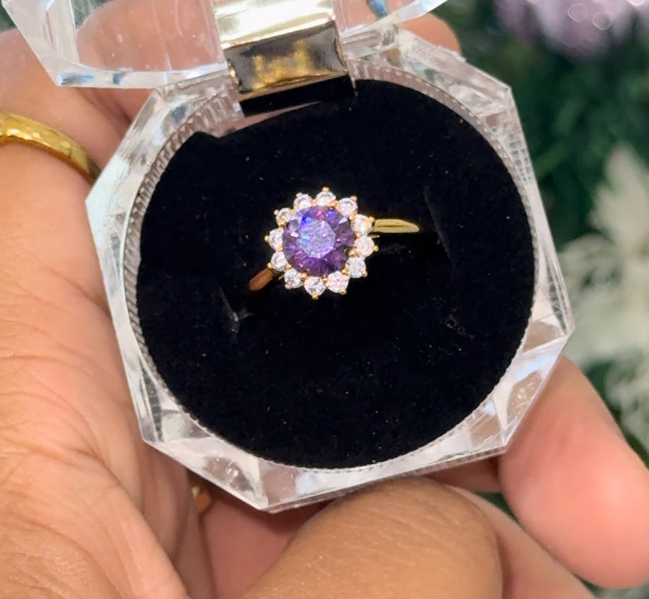 Gold plated purple flower ring