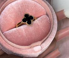 Load image into Gallery viewer, Gold plated adjustable black and gold clover ring
