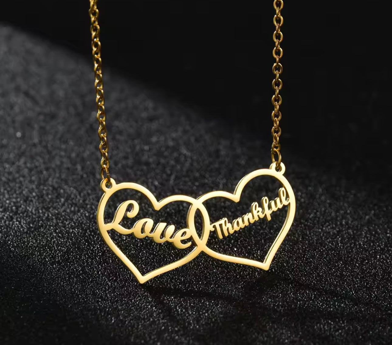 Double heart stainless steel custom name necklace