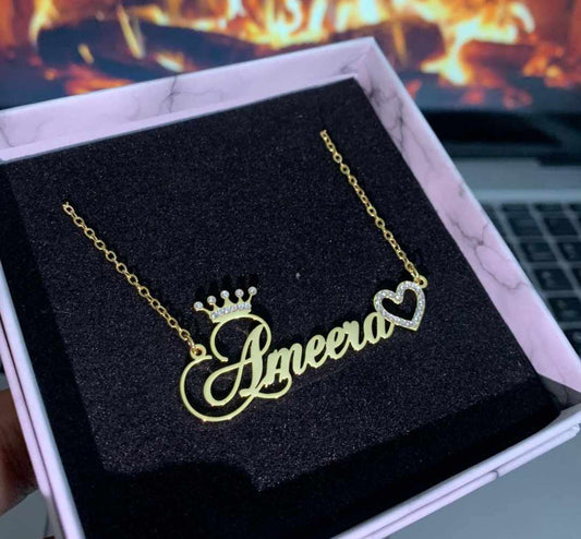 Personalized cz stainless steel crown name necklace