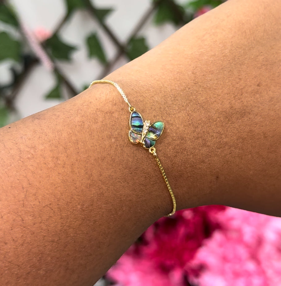 Gold plated butterfly adjustable bracelet