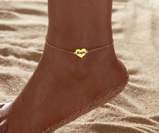 Custom name love plate heart anklet