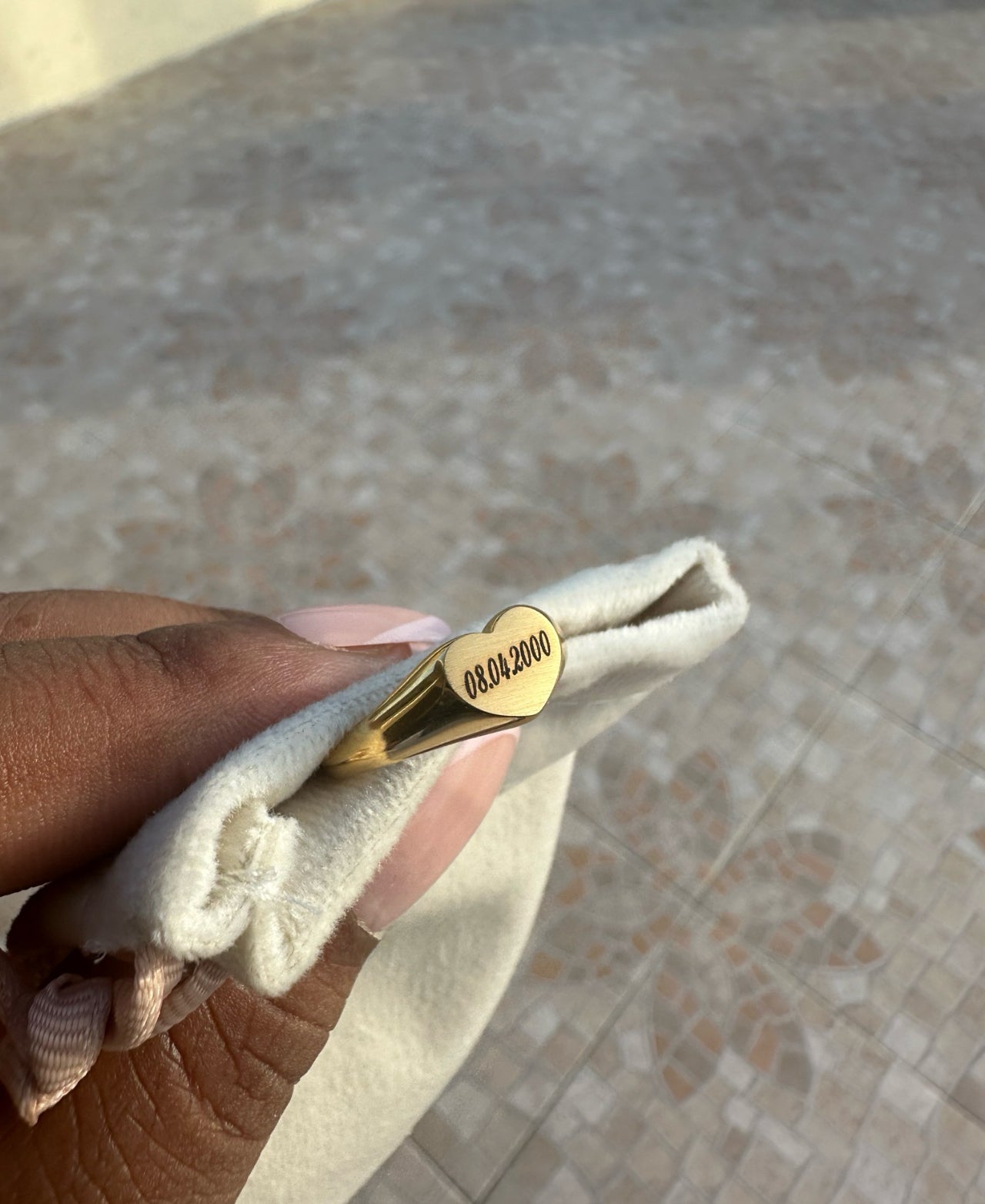 engravable stainless steel gold heart ring