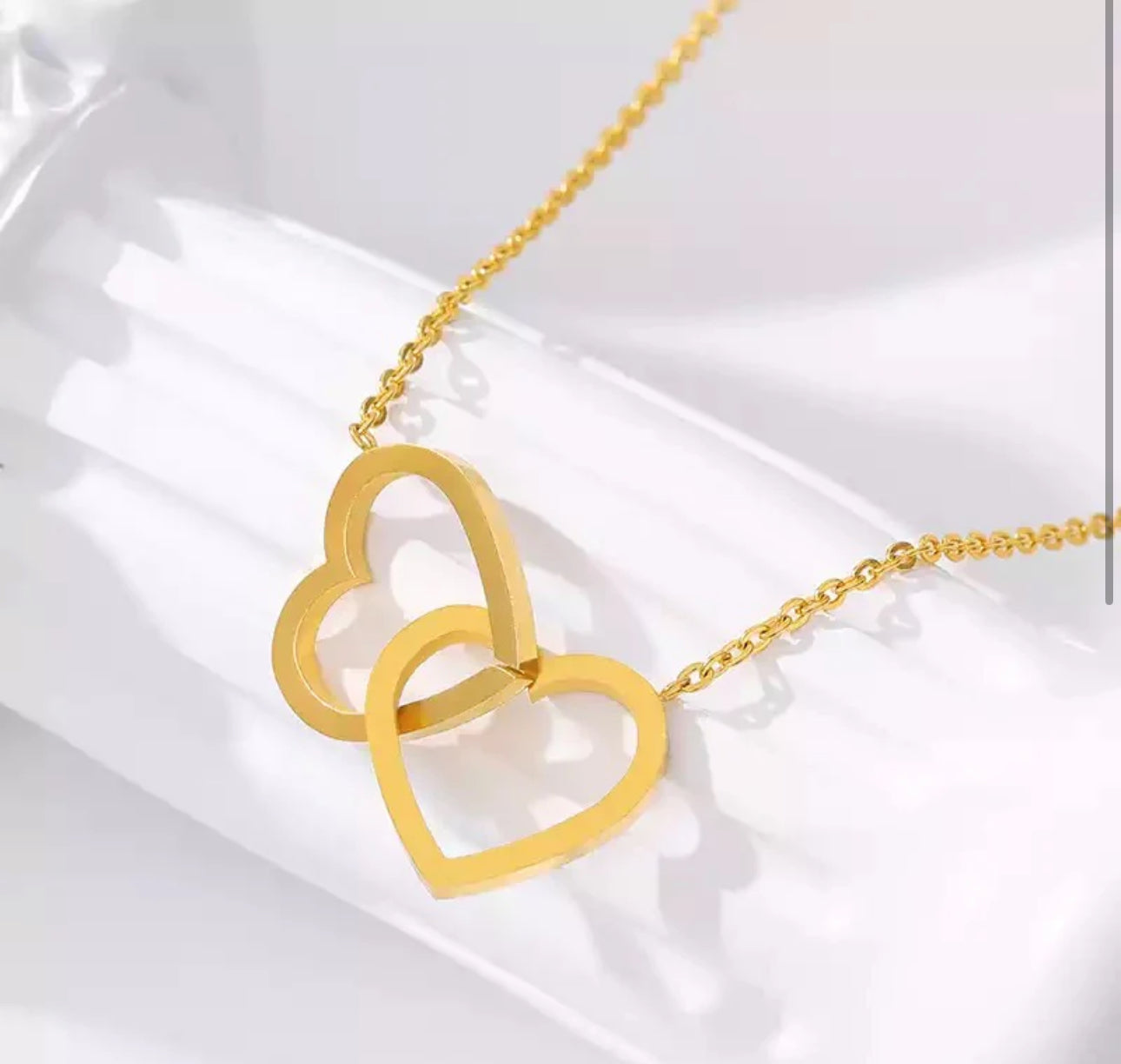 Gold plated stainless steel double heart necklace