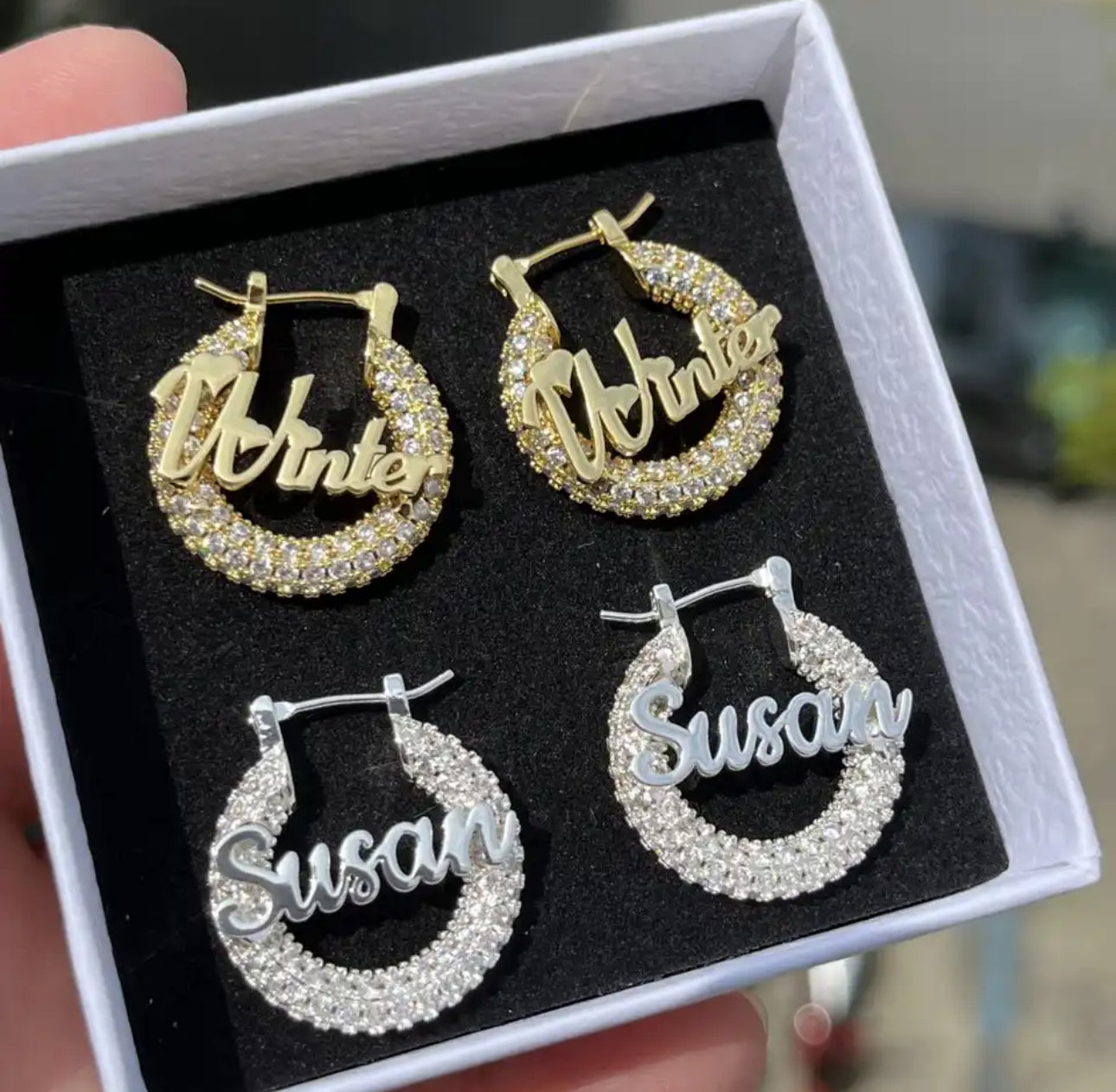 name plated Cz hoop earring