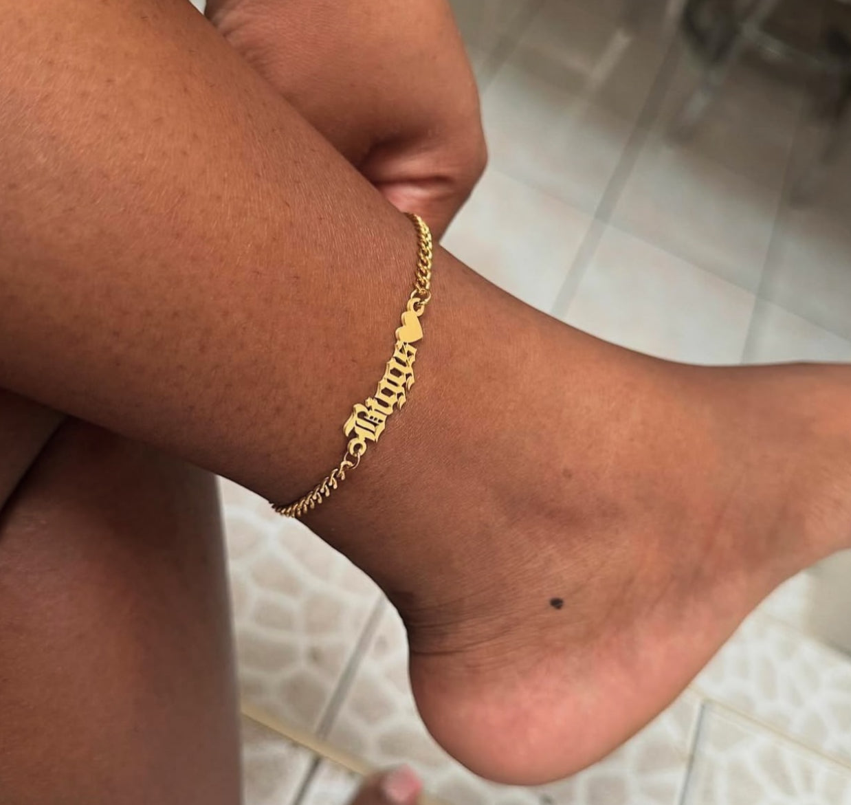 Cuban Name plate anklet stainless steel