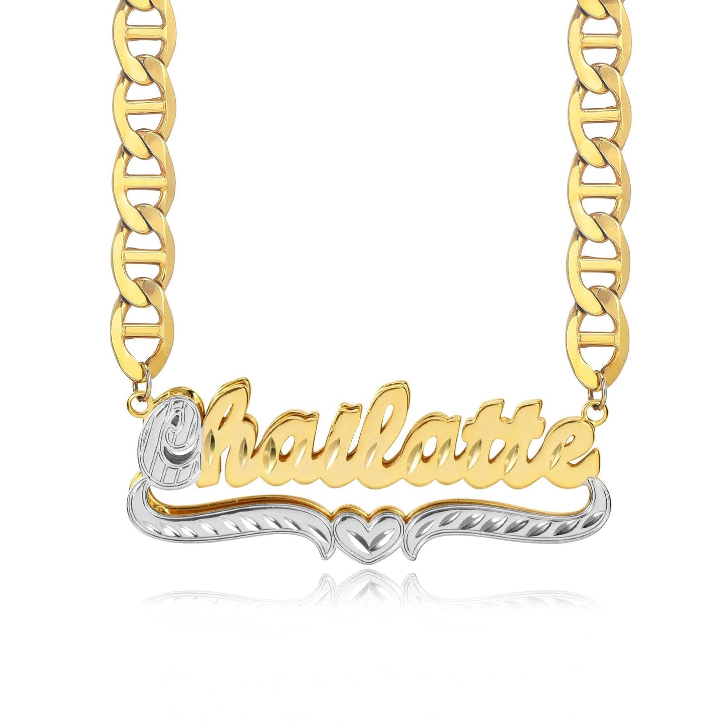 Double tone Gucci link 3d Stainless steel custom set name chain and bracelet