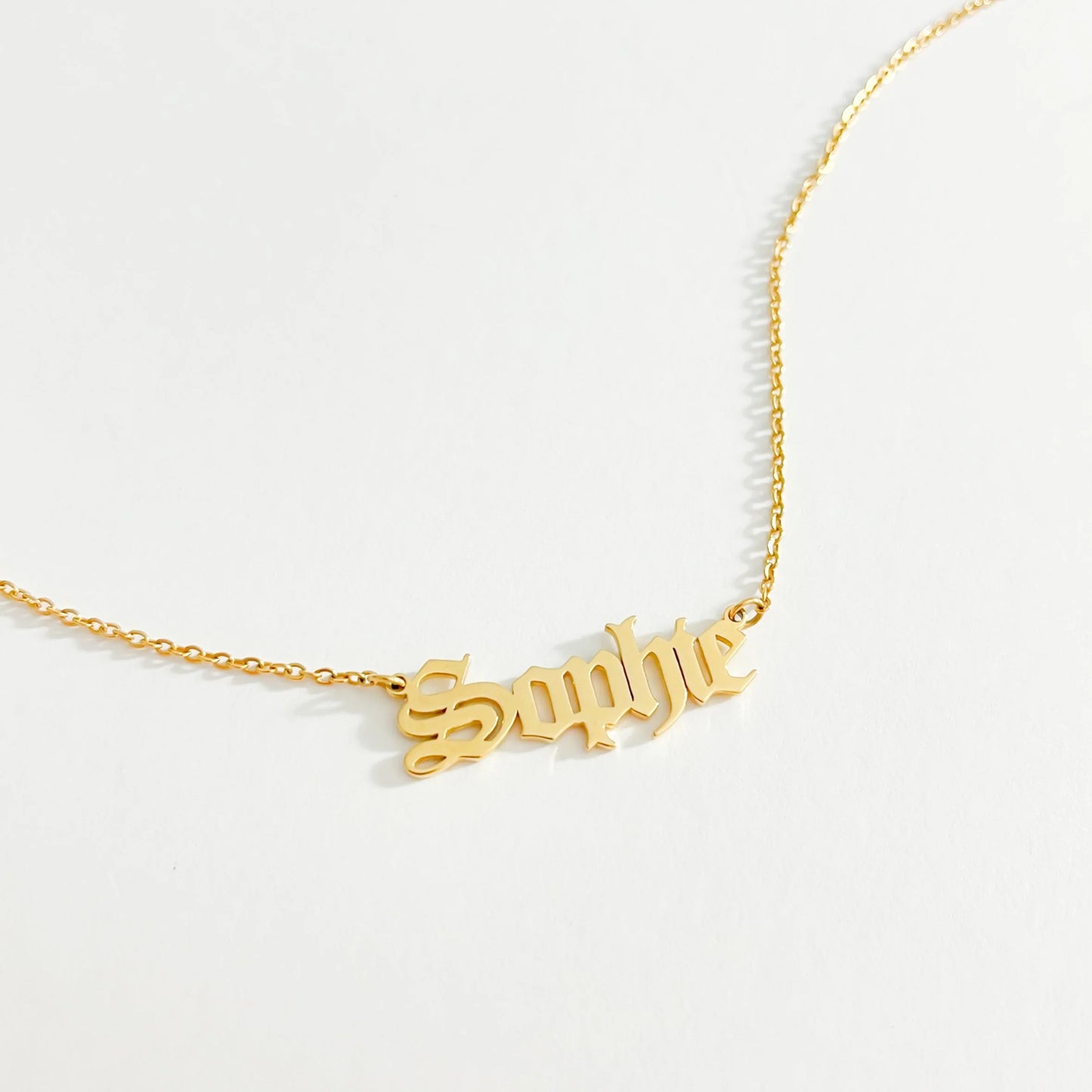 Gold plated stainless steel old English name chain