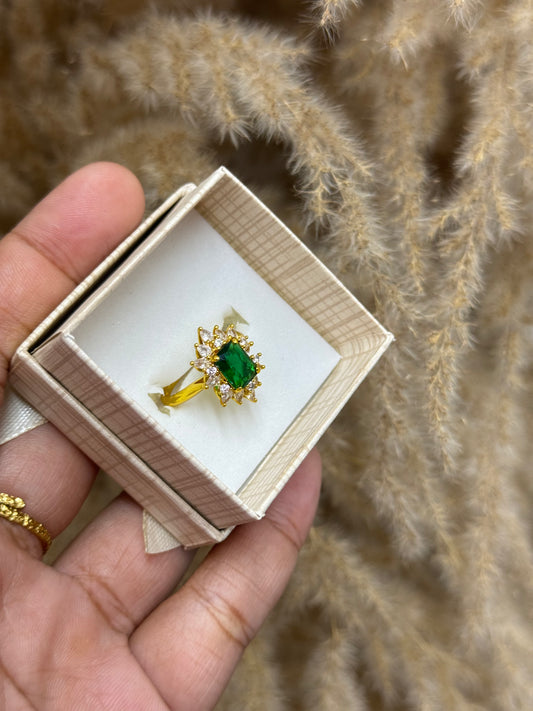 Gold plated adjustable emerald ring