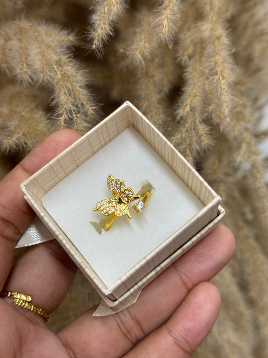 Gold plated butterfly adjustable ring