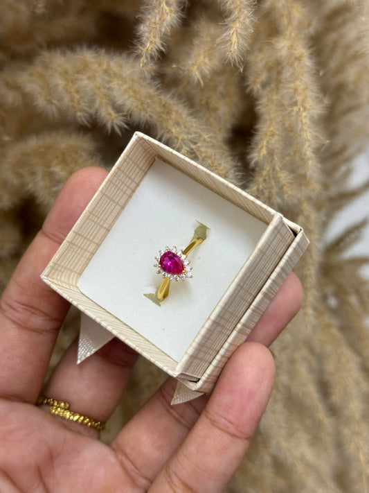 Gold plated pink tear drop ring