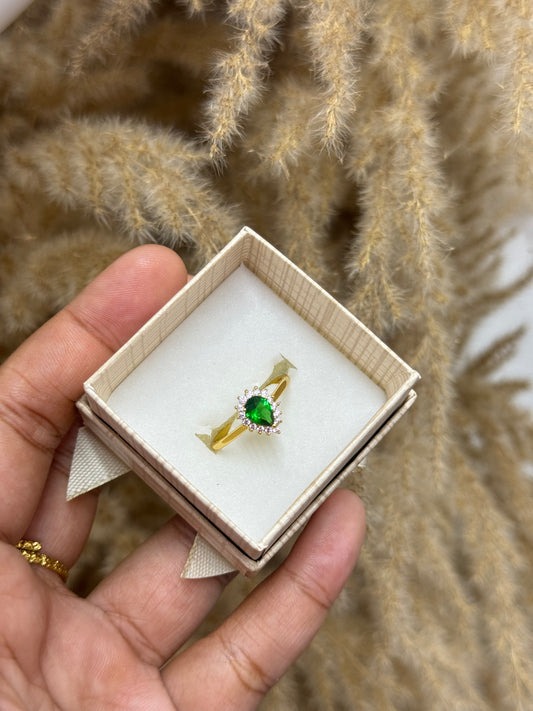 Gold plated emerald tear drop ring