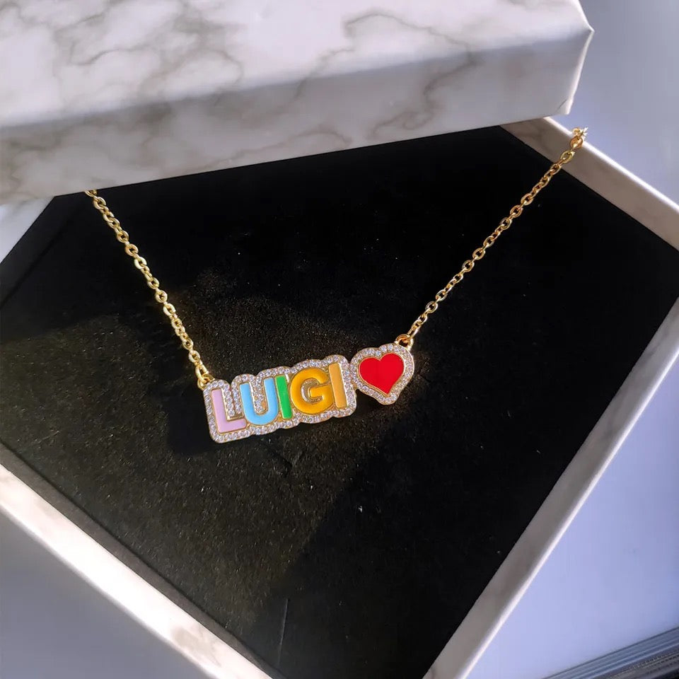 Rainbow Cz name plate necklace