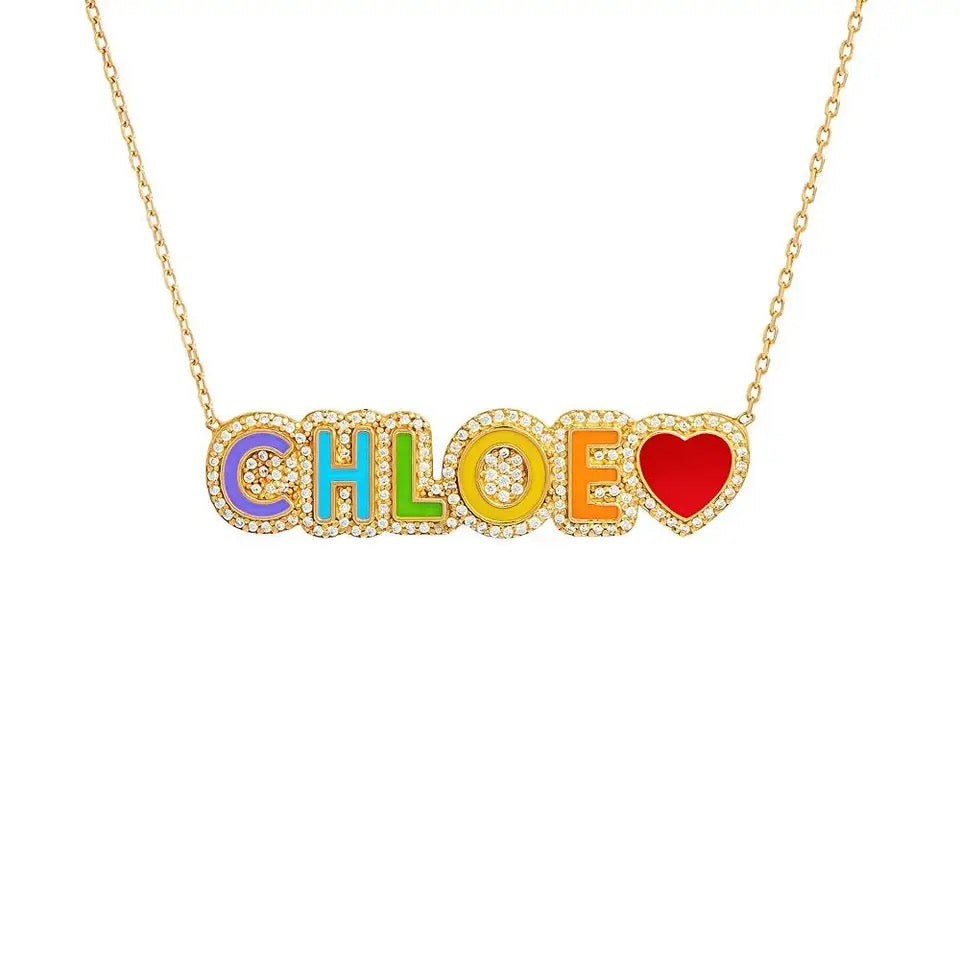 Rainbow Cz name plate necklace