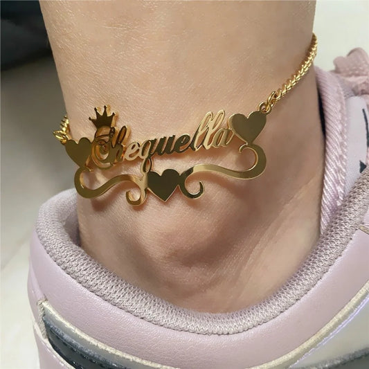 Name plate heart anklet