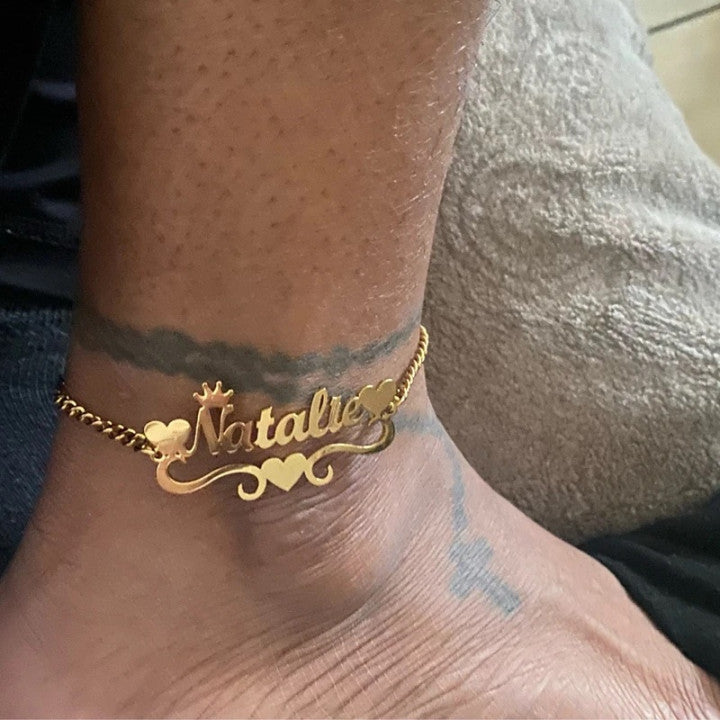 Name plate heart anklet