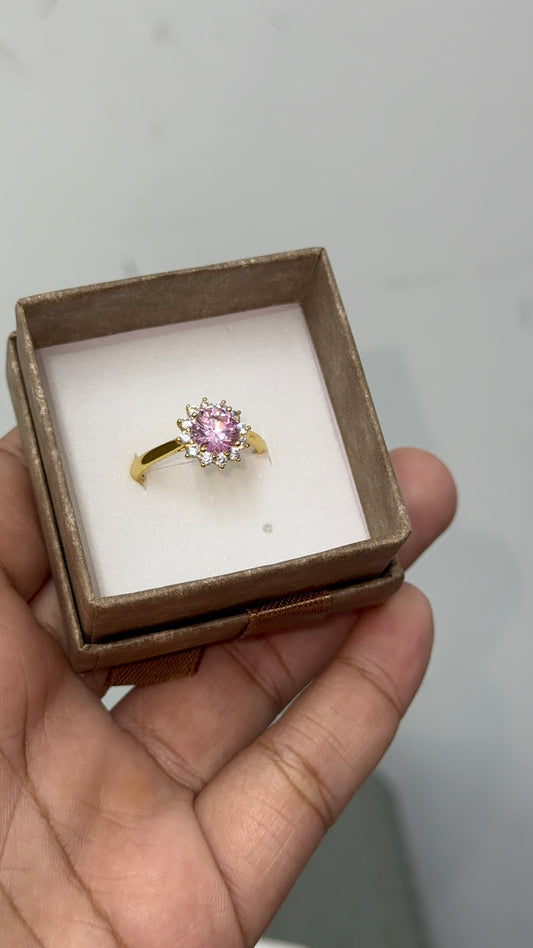 Gold plated pink adjustable ring