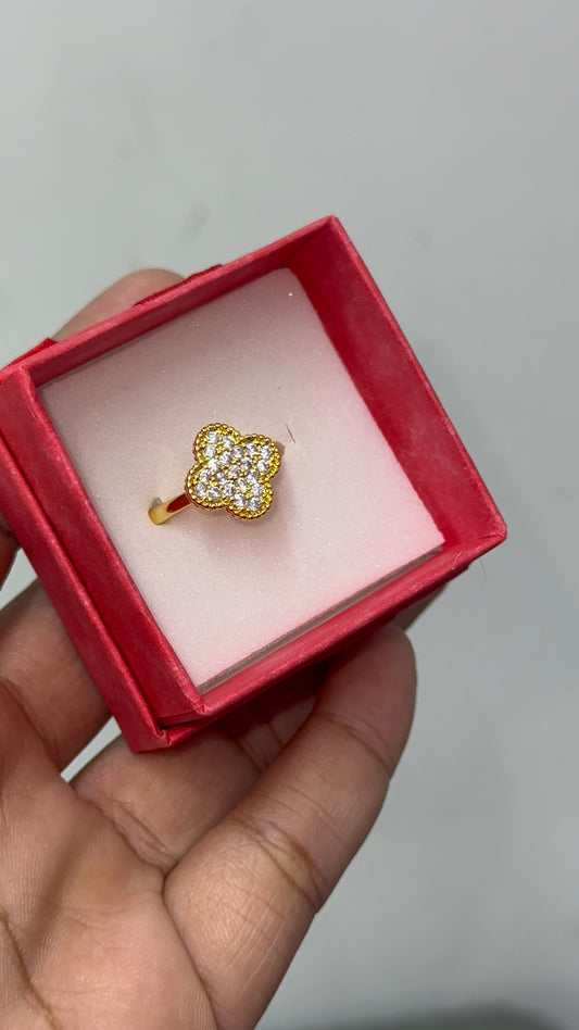 Gold plated clover adjustable ring