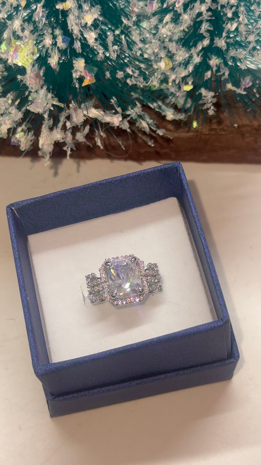 Silver plated Cz glam ring adjustable