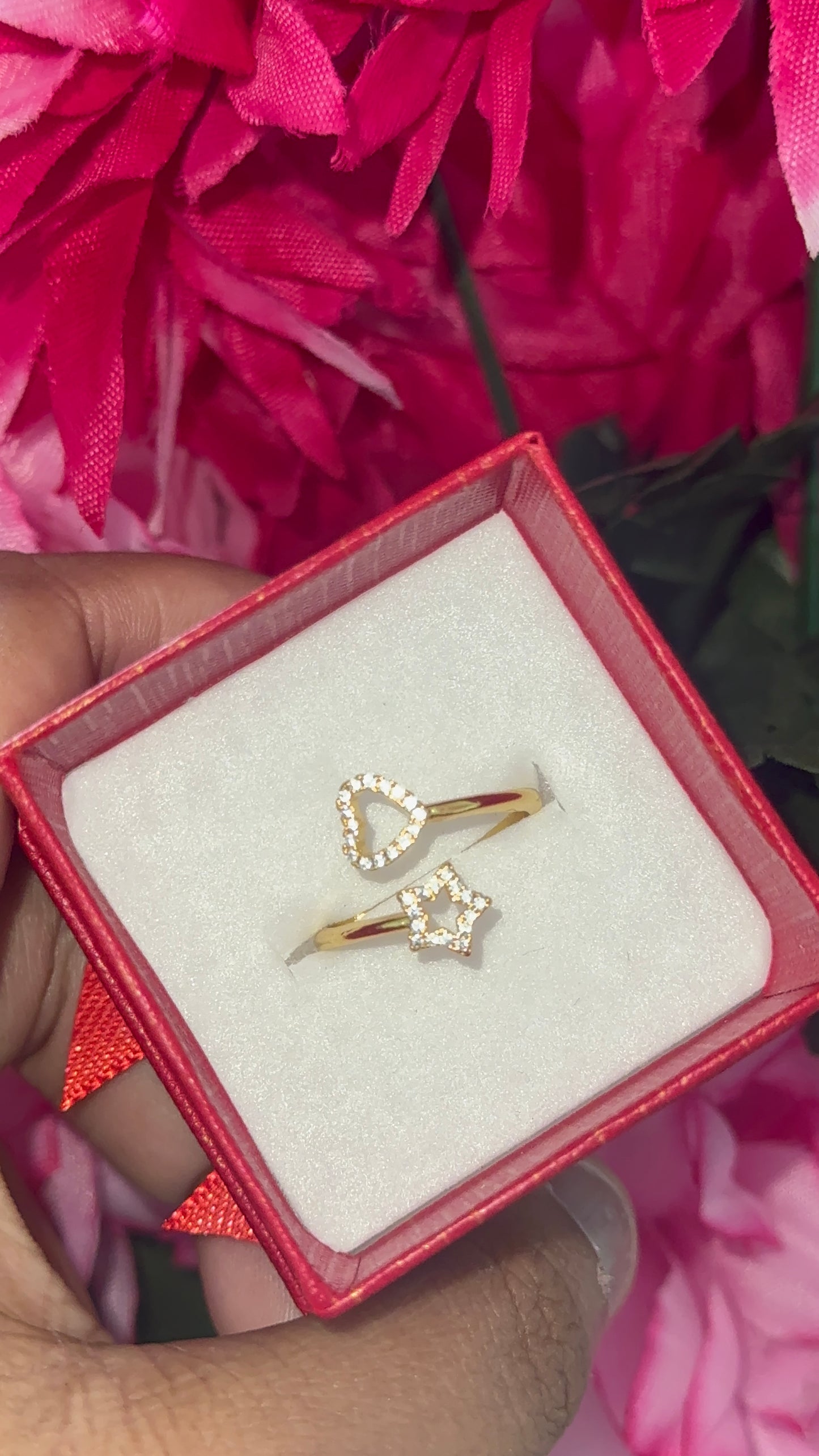 Gold plated star n heart adjustable ring