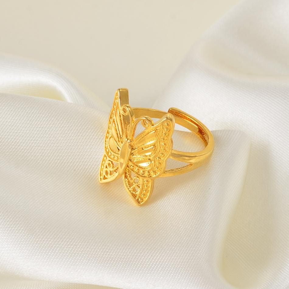 Gold plated stainless steel adjustable butterfly ring