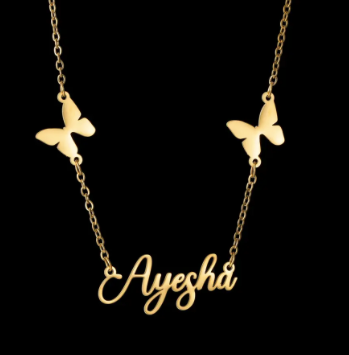 Personalized double butterfly stainless steel name necklace