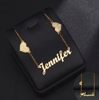 double heart cz custom stainless steel  necklace