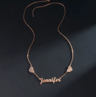 double heart cz custom stainless steel  necklace