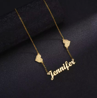 double heart cz custom stainless steel  necklace