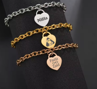 heart charm custom stainless steel bracelet