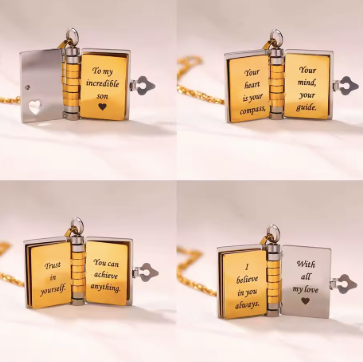 love story custom engrave book necklace stainless steel